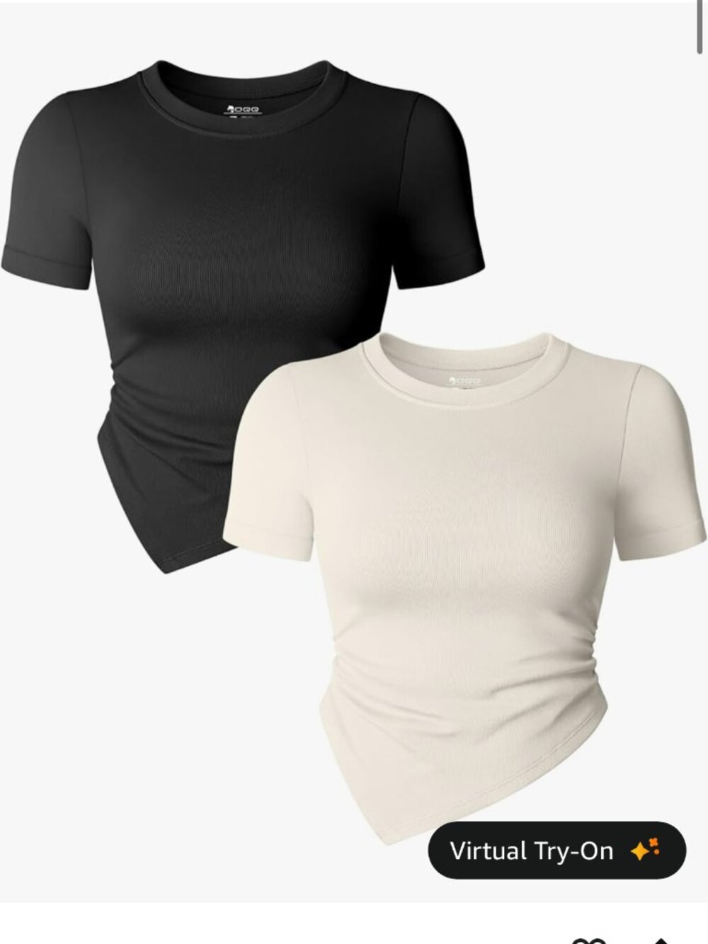 OQQ Women's 2 Piece Tops Short Sleeve Crew Neck Ruched Stretch Fitted Tee Shirts